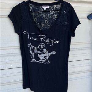 Y2K True Religion Black Lace Detail Tee